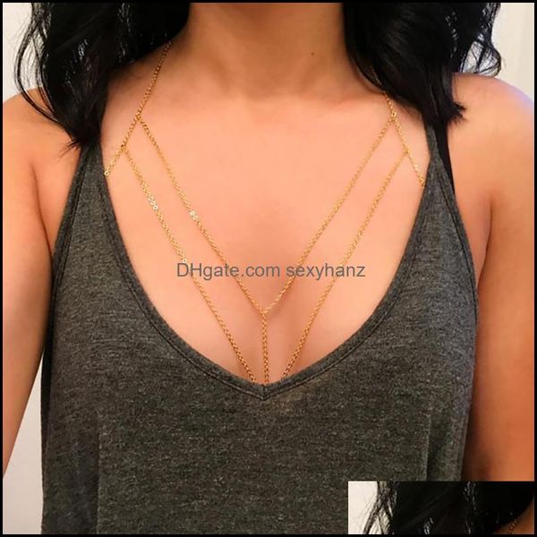 

other body jewelry women rhinestone crystal gold/sier cross chain fashion bra chest drop delivery 2021 l5q1s, Slivery;golden