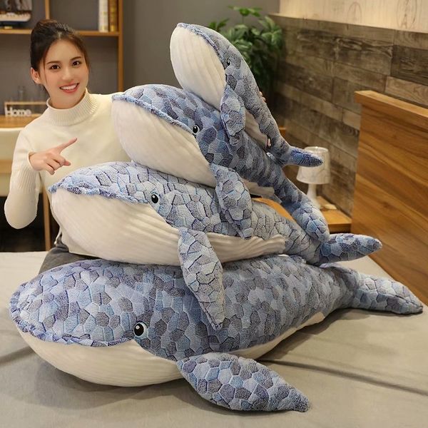 50-110cm Tamanho gigante Baleia Brinquedo de Pelúcia Azul Animais do Mar Brinquedo de Pelúcia Abraçável Tubarão Travesseiro de Animal Macio Presente para Crianças 220217