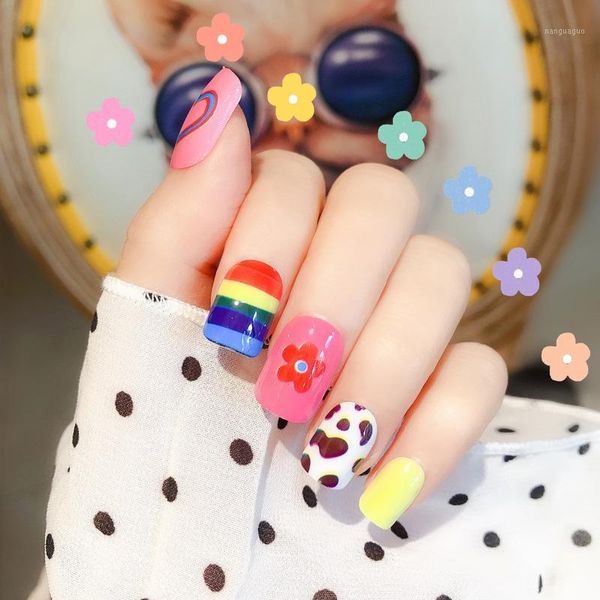 

girl and women wholesale fake nails fashion cute patch 24 piece wedding birthday party girls m31, Red;gold