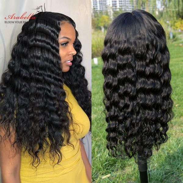 

inch human hair wigs loose deep wave lace front wig glueless 13*4 for black women arabella remy wave1, Black;brown