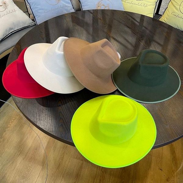 

wide brim hats vriginer women's hat fedoras big panama classic jazz men caps cowboy cowgirl solid white black felt, Blue;gray