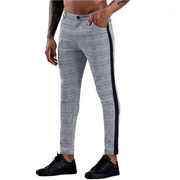 

trousers spring and summer foreign trade side stitched placket zipper button check slacks sport fashion men's suits & blazers, White;black