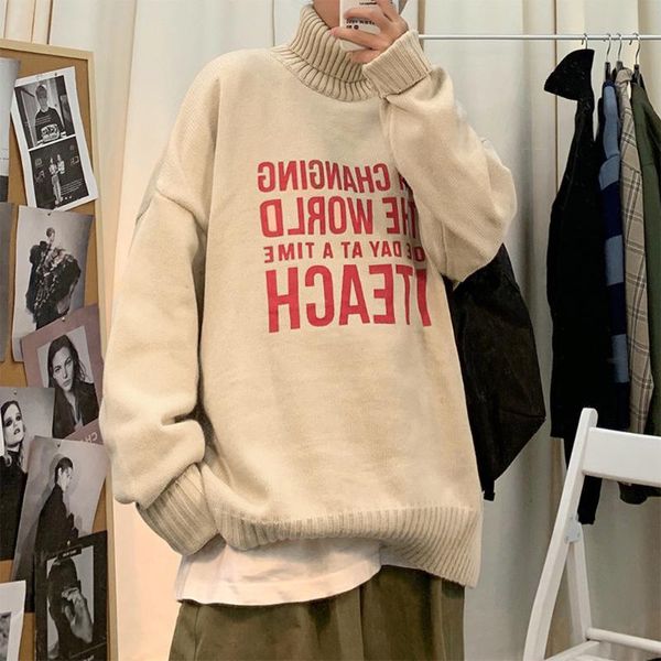 

men's sweaters sweater men turtleneck character pattern high neck autumn winter knitted pullovers long sleeve shirts 2021, White;black
