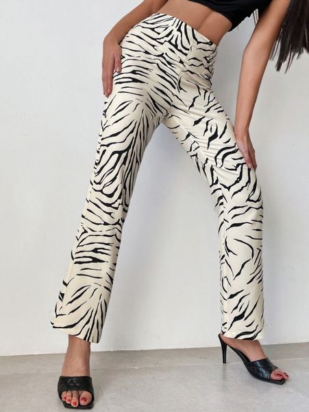 

zebra striped flare leg pants 49ek#, Black;white