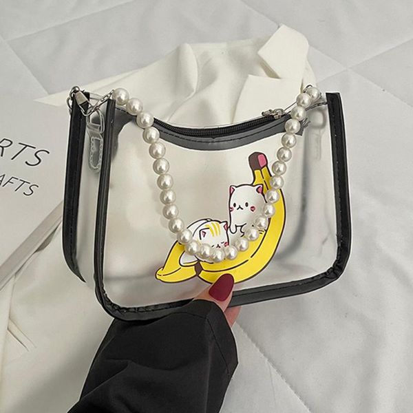 

evening bags fashion transparent cartoon pattern crossbody shoulder for women pu leather pvc messenger bag casual ladies small handbags