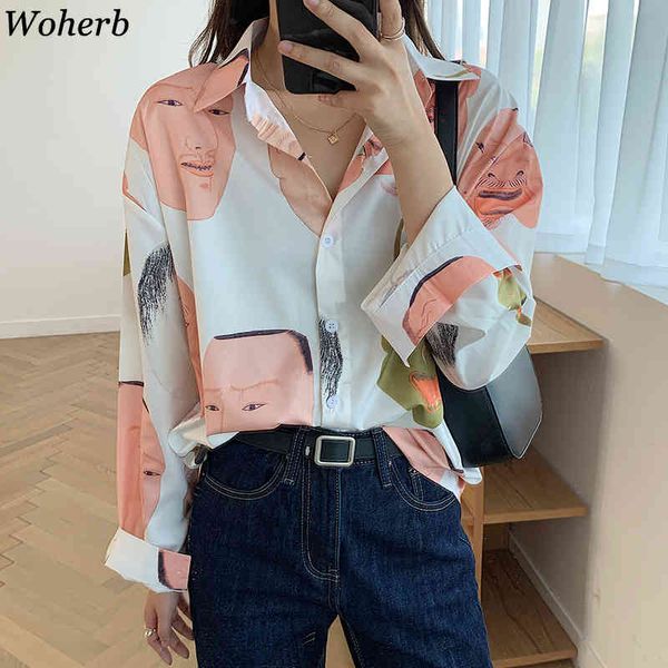 

vintage chic print women blouses fall clothes streetwear korean loose long sleeve shirts blusas mujer de moda 210417, White