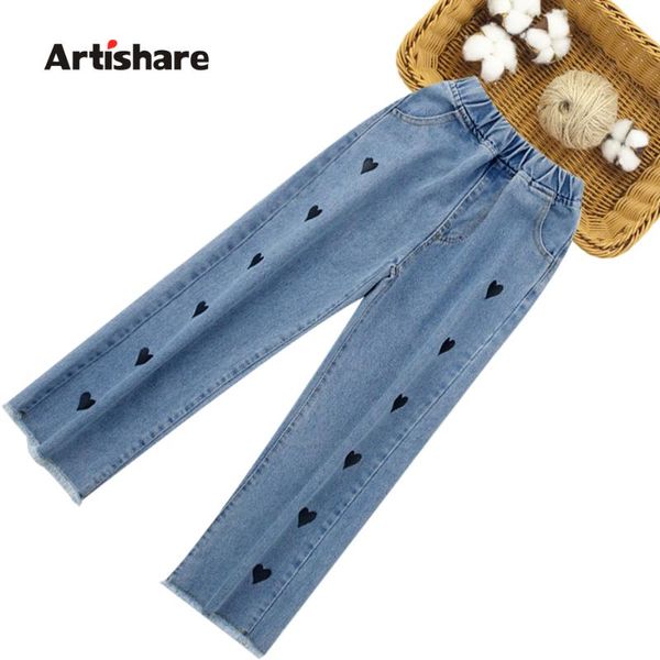 

jeans for girls heart pattern pants casual style children spring autumn children's clothing 6 8 10 12 14, Blue
