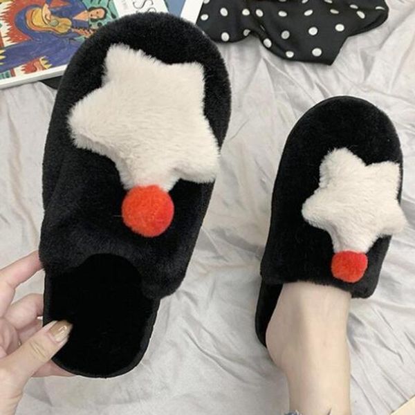 

slippers woman shoes 2021 women home indoor winter warm cotton female pentagram cute sy765, Black
