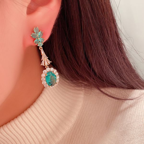 

vintage 925 sterling silver dangle earring jewelry green gemstones party wedding drop earrings for women bridal gift, Golden;silver