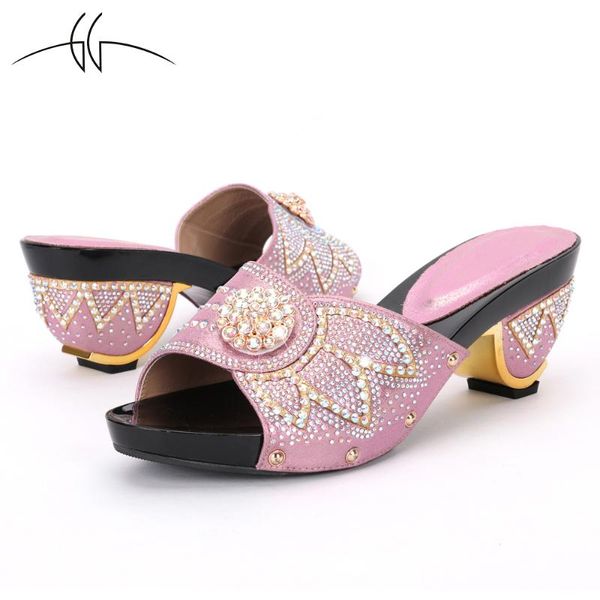 

slippers 2021 italian high-heeled crystal diamond non-slip large size wedding party pink ladies shoes 42 43, Black