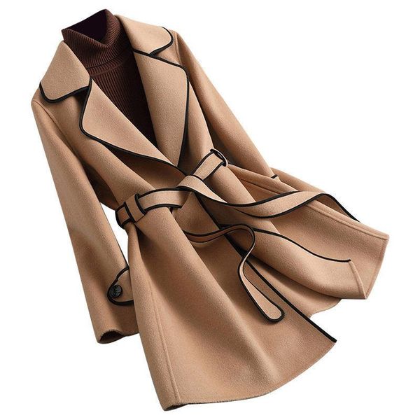 

women's wool & blends autumn winter woman long sleeve solid warm woolen coat female thicken coats lady casual fashion all match overcoa, Black