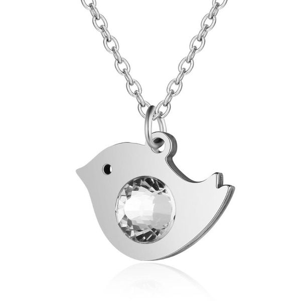 

pendant necklaces fnixtar never tarnish stainless steel bird charm necklace for women 7mm crystal stone 316 animal jewelry, Silver