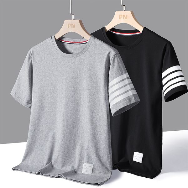 

luxury t-shirts men's summer four bars men's tb short sleeve round neck t-shirt casual sweatshirt, Black
