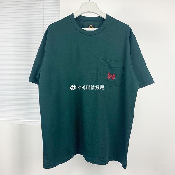

mens designer t shirts needles x studious pocket butterfly embroidery loose o-neck cotton short sleeve t-shirt high street casual, White;black