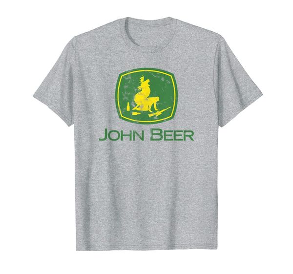 

vintage distressed tractor funny john beer deer t-shirt, White;black