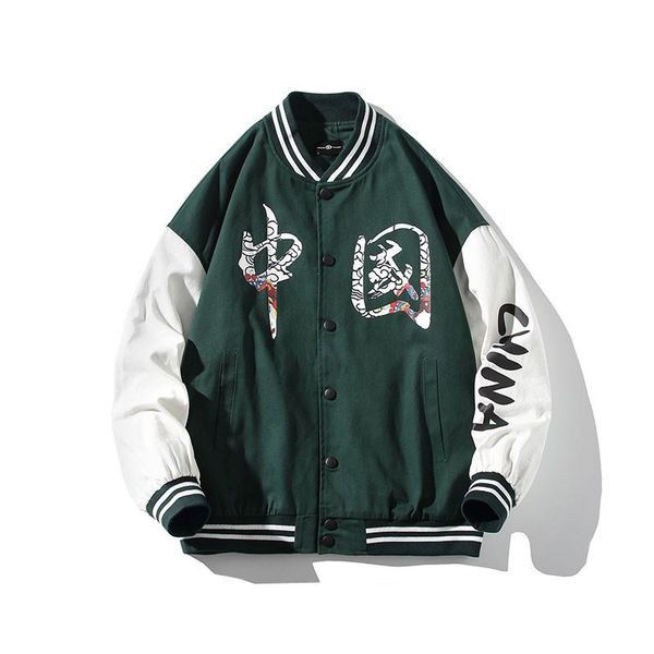 

men's jackets 2021 autumn winter vintage baseball jacket coat chinese character printing bomber cotton casual college streetwear, Black;brown