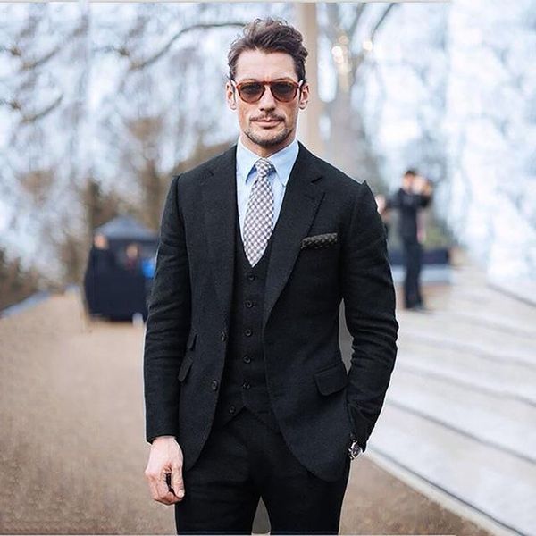 

men's suits & blazers black tweed suit jacket elegant suitable for wedding groom tuxedo slim winter dress 3piece, White;black