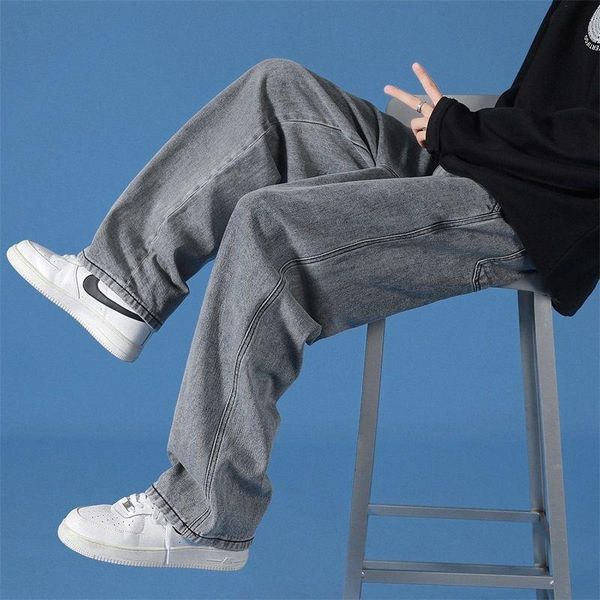 

men's jeans pure color blue black men korean straight men's fashion loose casual streetwear retro mopping pants