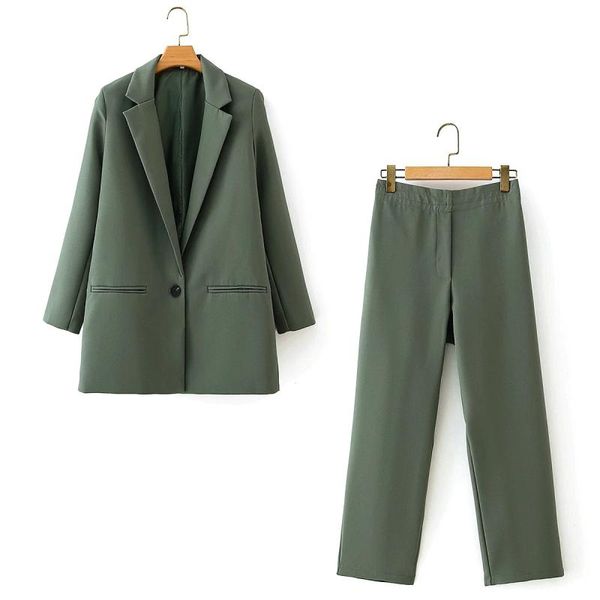 

vintage women elegant green suits 2021 fashion ladies two piece set blazer casual female slim long suit girls chic women's pants, White