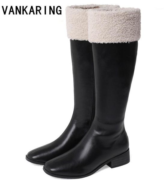 

boots winter warm women low thick heel knee high black genuine leather waterproof fur zip snow platform shoes1