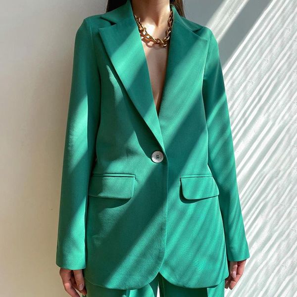 

women's suits & blazers women fashion single button blazer 2021 winter autumn casual green long sleeve pocket coat female vintage outwe, White;black