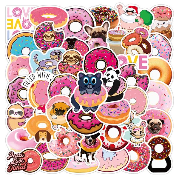 

50pcs donuts food animal cartoon graffiti stickers trunk water cup lapphone pencil case notebook suitcase car tire decals pack classic kids