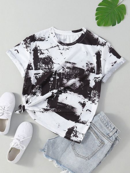 

graphic print round neck tee c8li#, White