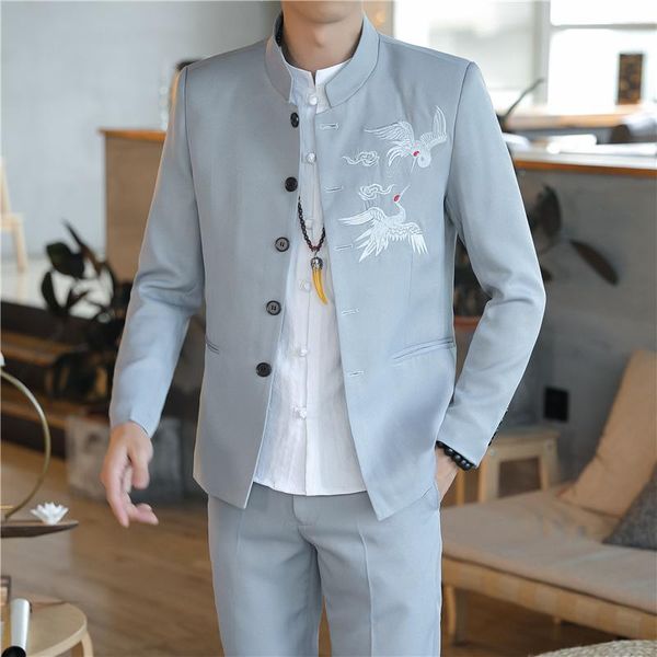 

(jacket+ trousers) 2021 spring men coat man cotton and linen jackets long sleeves men's fashion casual coats size m to 5xl suits & blaz, White;black