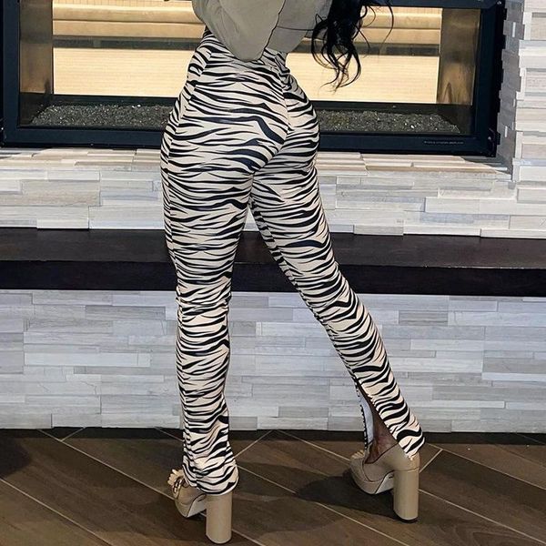 

spring fashion slim high waist elastic contrast color striped woman casual pencil pants lady skinny trousers streetwear women's & capri, Black;white