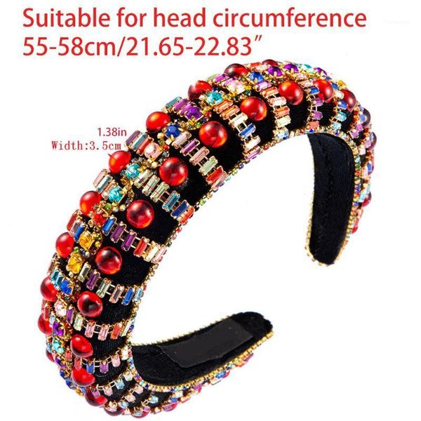 

vintage sponge padded headband multicolored geometric crystal rhinestone hair hoop jewelry beaded party headdress1
