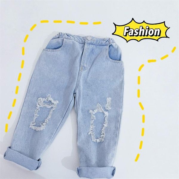 

jeans 3-9 years kids casual korean ripped for girls fashion denim big girl trousers 3 4 5 6 7 8 9 children pants, Blue