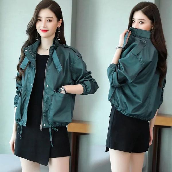 

women's leather & faux 2021 spring autumn women jacket imitation korean version short tooling coat female long sleeve outwear r1332, Black