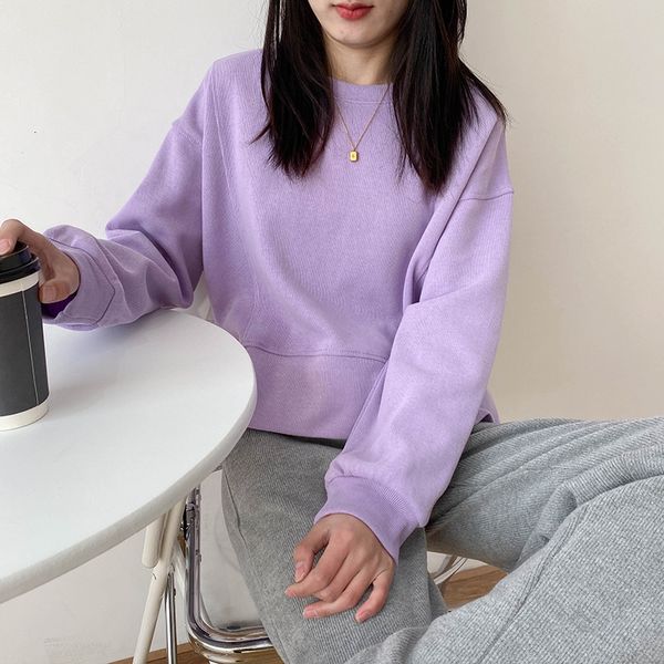 

women's hoodies & sweatshirts long sleeve casual o-neck short style split hem sweatshirt spring clothes 8pjp, Black