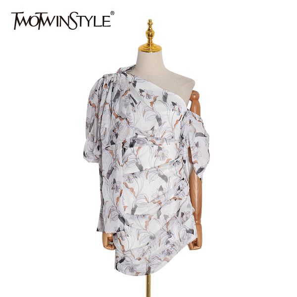 

twotwinstyle asymmetrical printed dress for women puff sleeve hit color casual mini dresses female fashion clothing summer 210517, Black;gray