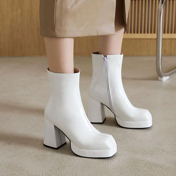 

boots lsewilly fashion women ankle elegant square toe platform high heels white red party fetish boot shoes autumn winter, Black