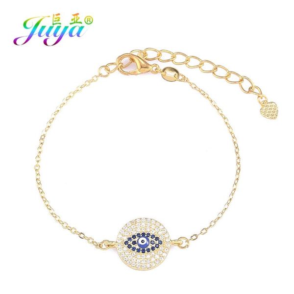 

juya micro pave blue zircon greek evil eye charm bracelets for women men fashion gold/rose gold supplies link, chain, Black