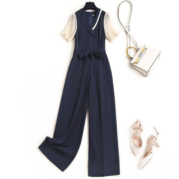 

summer runway elegant fashion short bands women overalls office lady leg wide pants of total length, Black;white