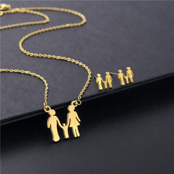 

small stainless steel father mother child children family love heart pendant chain necklace wedding gift you women jewelry necklaces, Silver