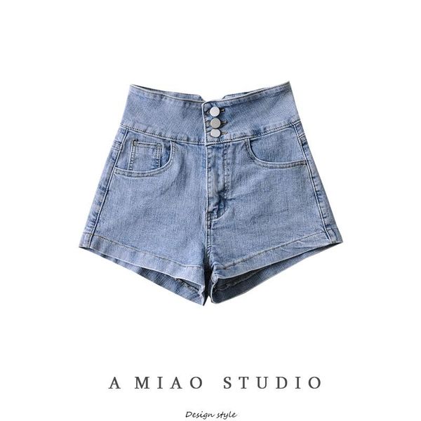 

women's shorts niche design ins scheming back waist chain ornament high stretch slim denim girl hip pants, White;black