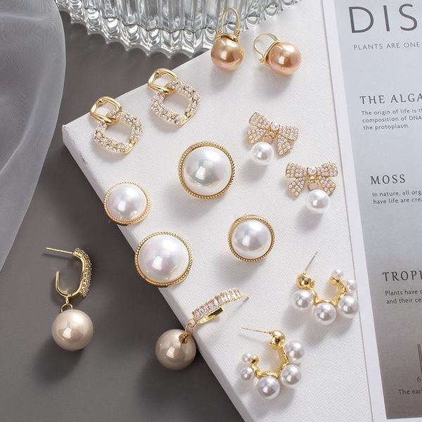 

dangle & chandelier 2021 trend big pearls women's earrings geometry crystal gold color drop earing for woman korean style fashion jewel, Silver