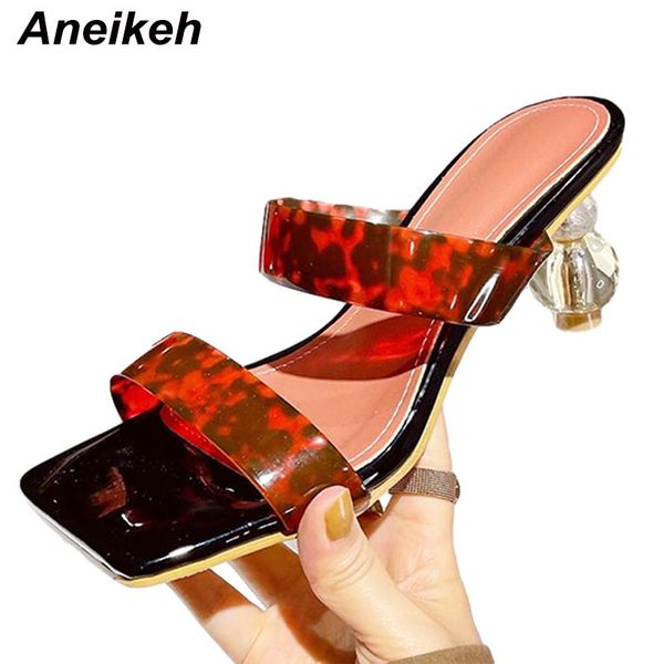 

aneikeh women shoes summer solid pvc slippers square toe slides outside leopard print size 35-42 fashion 2021 office, Black