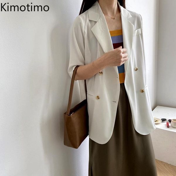 

kimotimo women casual blazer summer autumn short sleeve notched solid coat minimalist loose sun protection elegant chic jacket women's, White;black