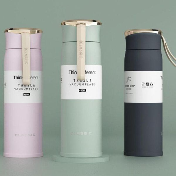 

water bottles 450ml creative stainless steel vacuum flask office bottle outdoor portable with rope travel mug coffee cup
