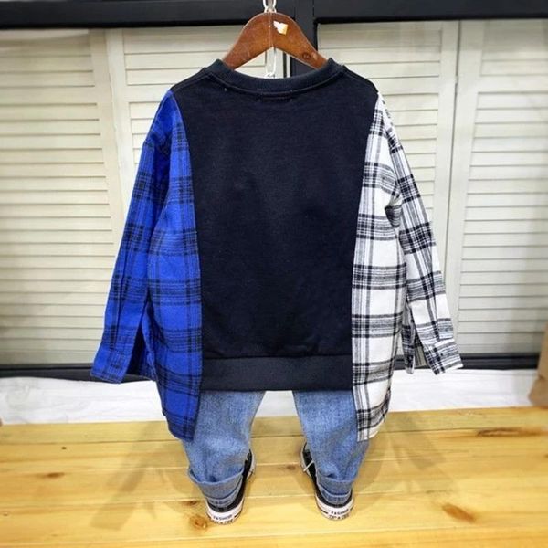 

hoodies & sweatshirts 2021 spring boys hoodie plaid cotton kids clothing long sleeve casual patchwork girls 4 5 6 7 8 9 10 11 12 13 14 years, Black