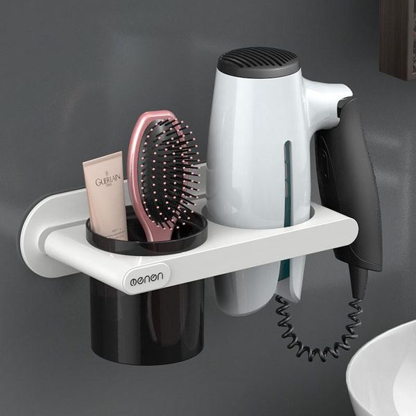 

bathroom shelves wall mount hair dryer holder rack comb shaver toothbrush cosmetic curling iron multifunctional