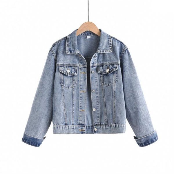 

women's jackets spring fall 2021 for women solid casual plus size denim washed blue turn-down collar coats, Black;brown