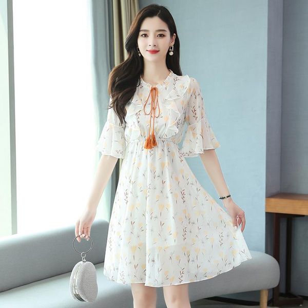 

casual dresses 2021 fashion elegant floral chiffon mini dress summer 3xl plus size vintage print runway women bodycon party vestidos, Black;gray