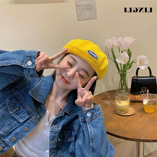

sun hat spring and summer mesh label breathable beret casual artist women's macron pumpkin hat, Blue;gray