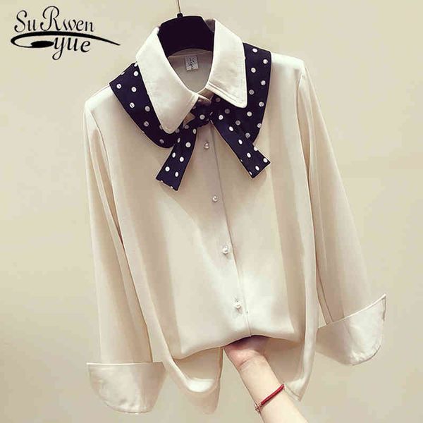 

women and blouses student doll collar women shirt office long sleeve shirts 2767 50 210521, White