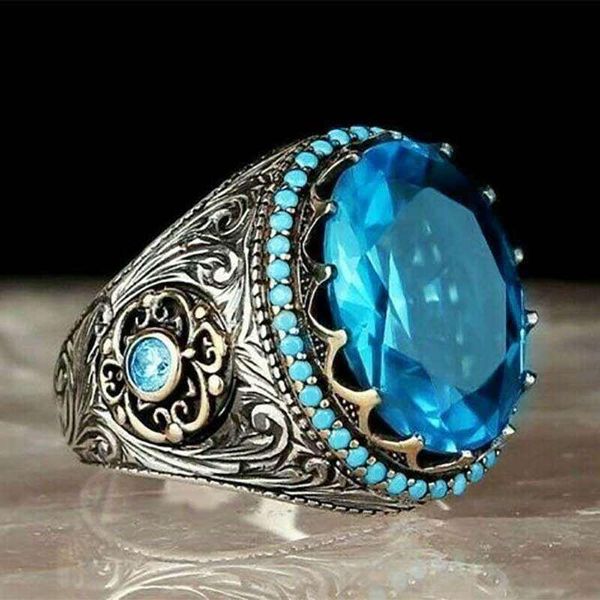 

wedding rings luxury round blue cubic zircon for women vintage silver color dance party gift ring lady fashion gothic jewelry, Slivery;golden